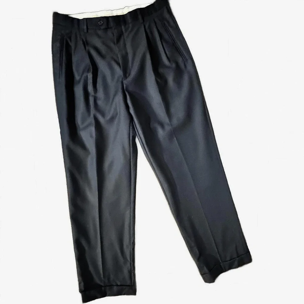 Chiavari Italian Wool Men's Trousers Rayon Lining ~34x31 Pleat Front Cuffs Pants